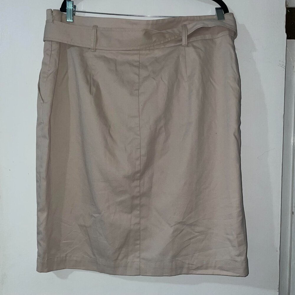 Ann Taylor Factory Khaki Tan Beige Faux Wrap Skirt with Tie Belt Size 16‎ - Picture 2 of 8